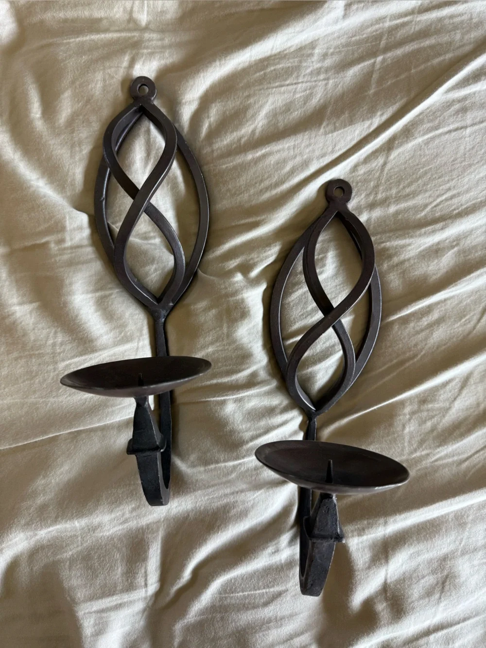 Rustic Black Iron Wall Candle Sconces - Pair